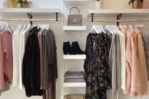 Clothing on hangers in store
