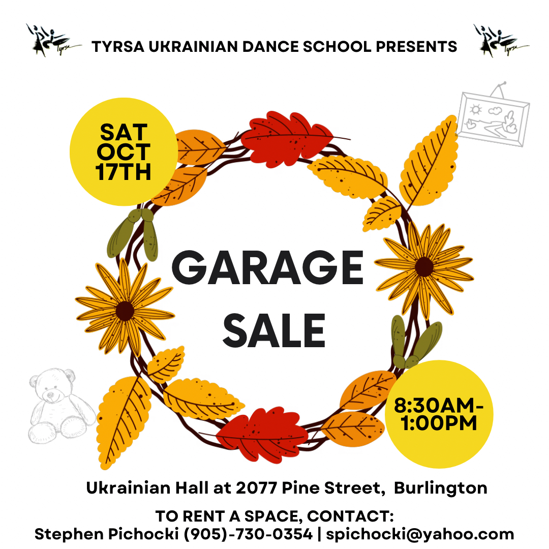 Giant (Indoor) Community Garage Sale Sat Oct 17 8:30 - 1:00 pm 2077 Pine St